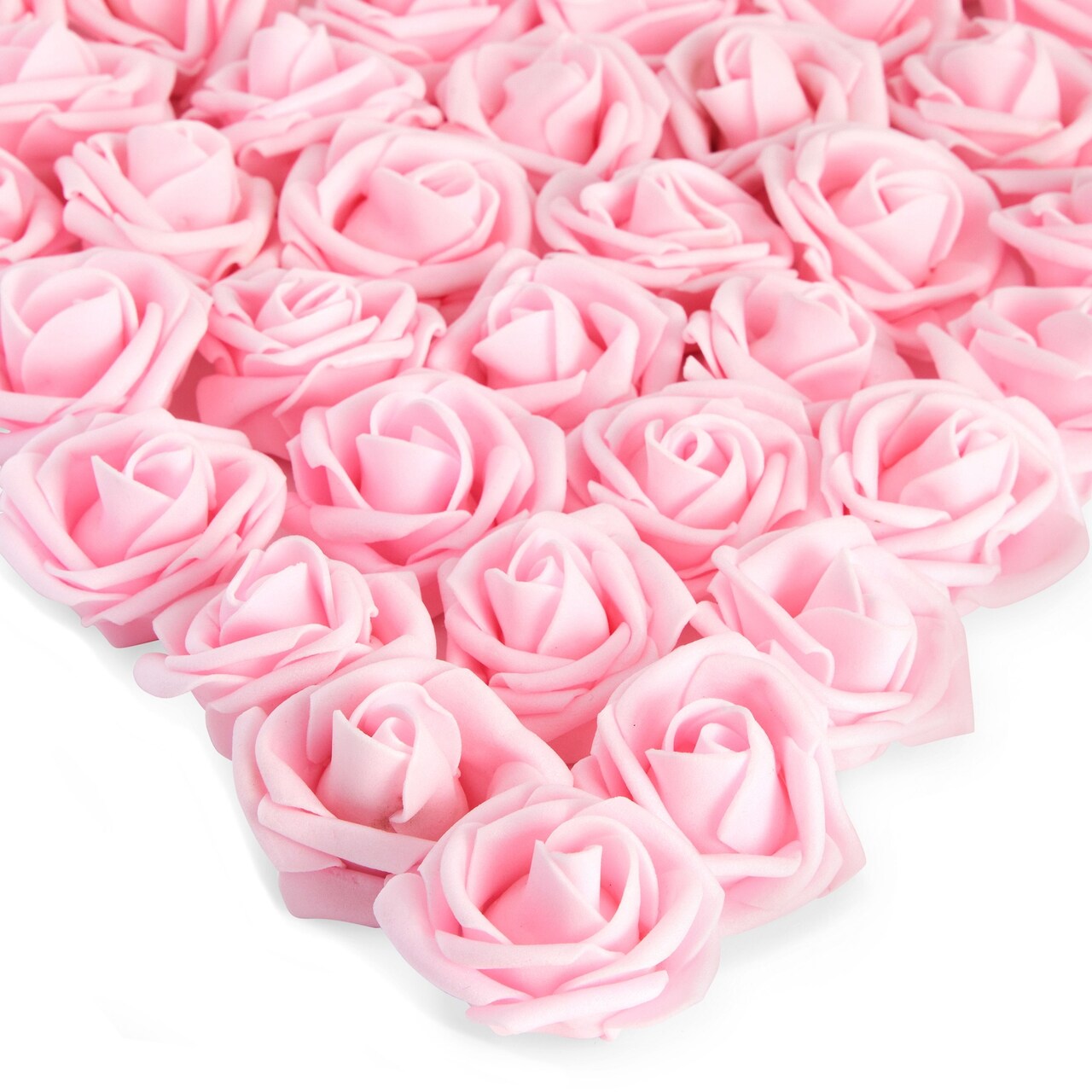 200 Pack Light Pink Roses Artificial Flowers for Decoration, Stemless Fake Foam Rose Heads for Bridal Shower, Wedding (2 In)